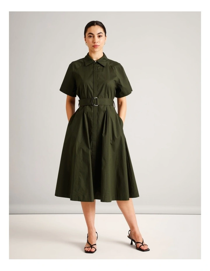 Organic Cotton Blend Short Sleeve Shirt Dress in Khaki image 3