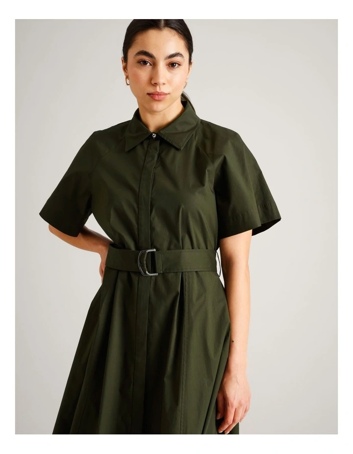 Organic Cotton Blend Short Sleeve Shirt Dress in Khaki image 4