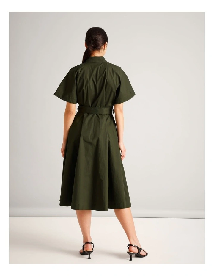 Organic Cotton Blend Short Sleeve Shirt Dress in Khaki image 5
