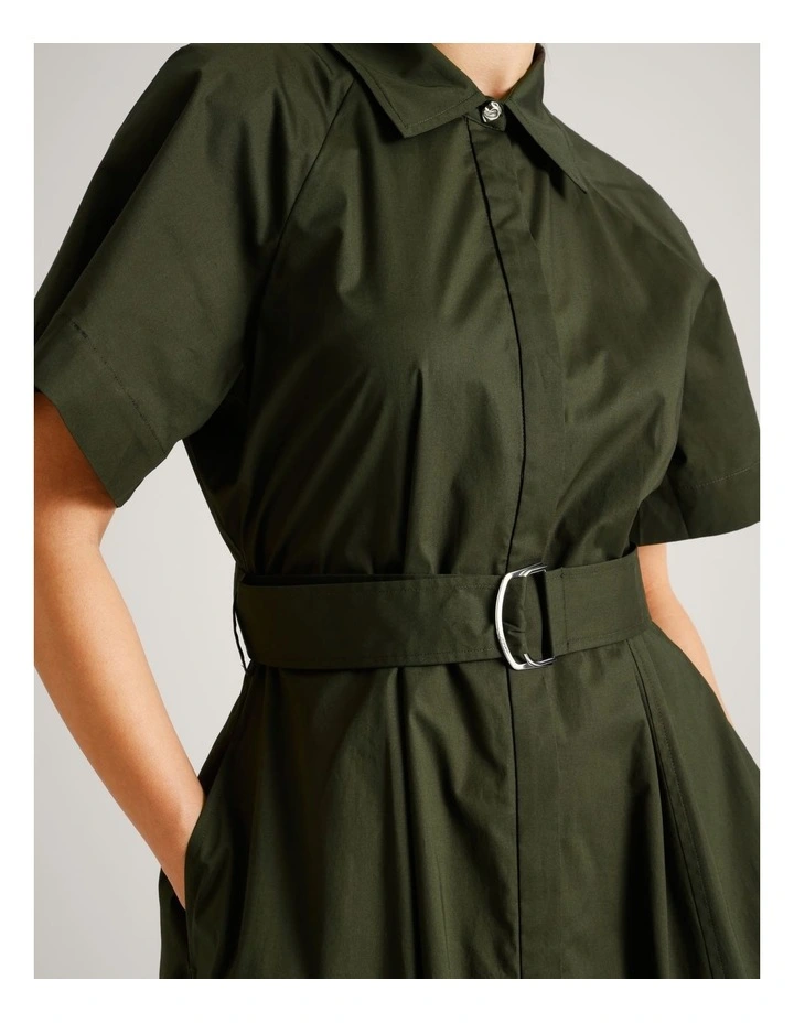 Organic Cotton Blend Short Sleeve Shirt Dress in Khaki image 6
