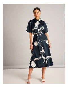 Recycled Poly Short Sleeve Satin Shirt Dress in Assorted