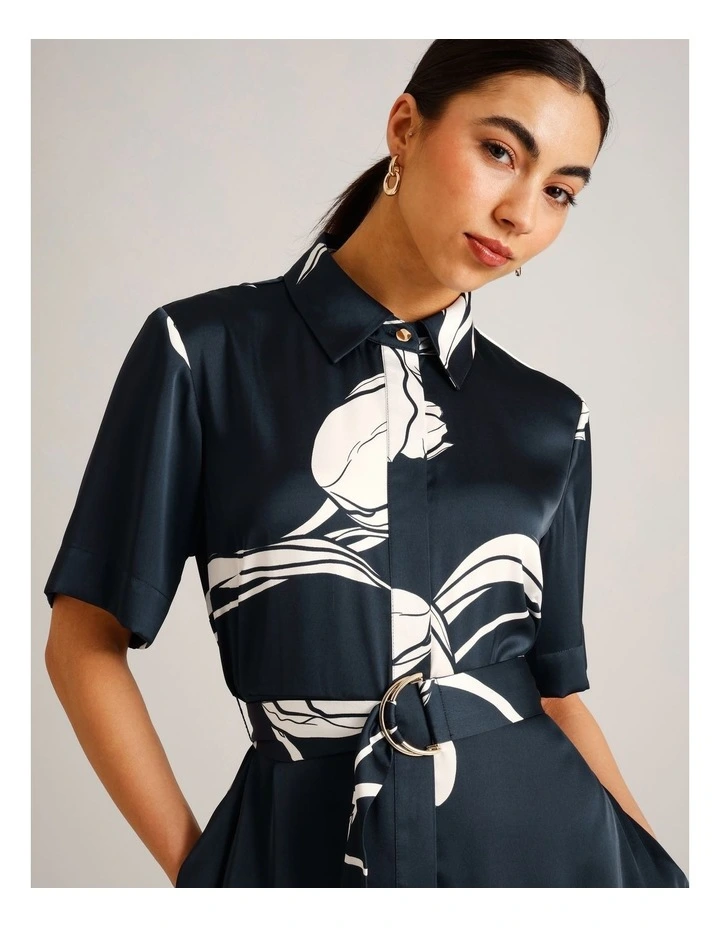 Recycled Poly Short Sleeve Satin Shirt Dress in Assorted image 2