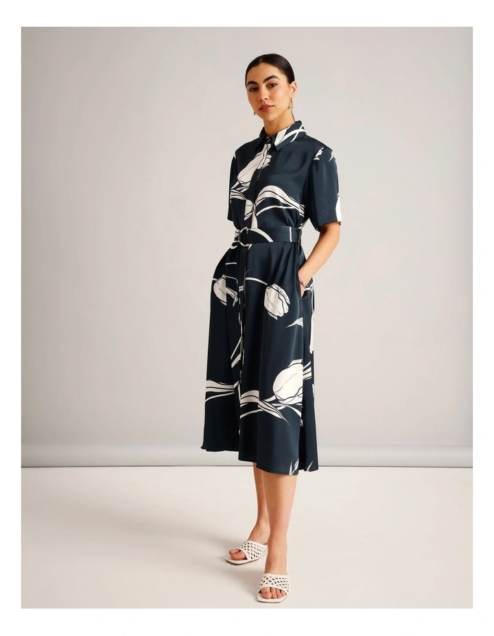 Recycled Poly Short Sleeve Satin Shirt Dress in Assorted image 3