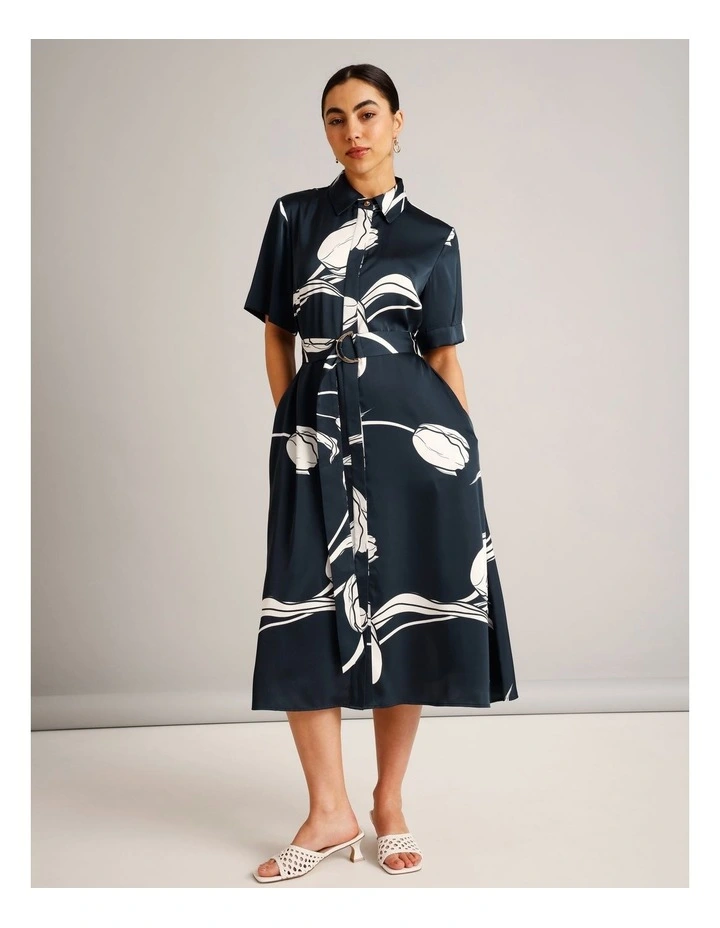 Recycled Poly Short Sleeve Satin Shirt Dress in Assorted image 4