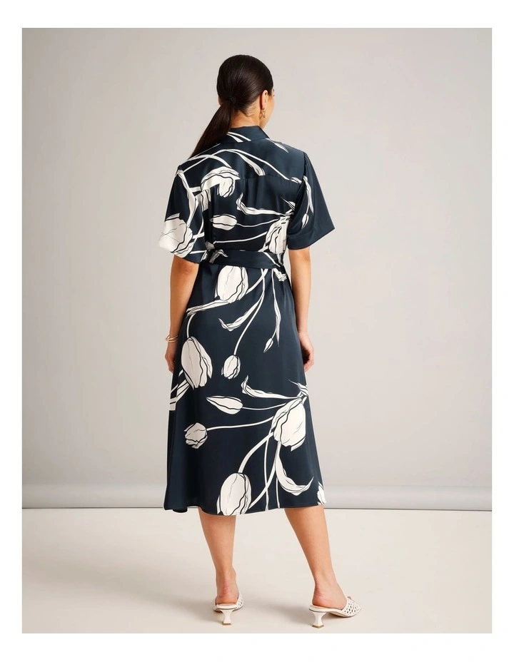 Recycled Poly Short Sleeve Satin Shirt Dress in Assorted image 6