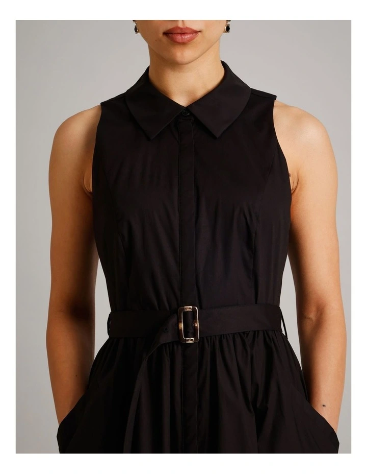 Organic Cotton Blend Sleeveless Shirt Dress in Black image 4