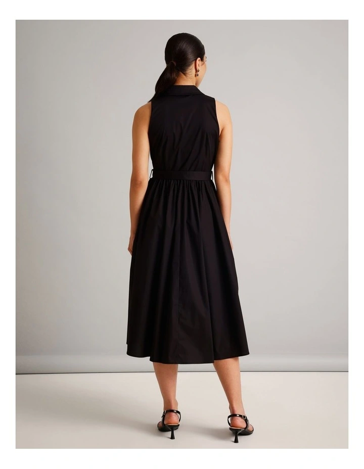Organic Cotton Blend Sleeveless Shirt Dress in Black image 5