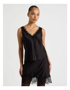 Satin Lace Cami in Black