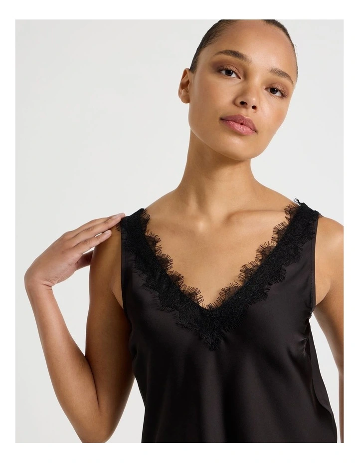 Satin Lace Cami in Black image 3