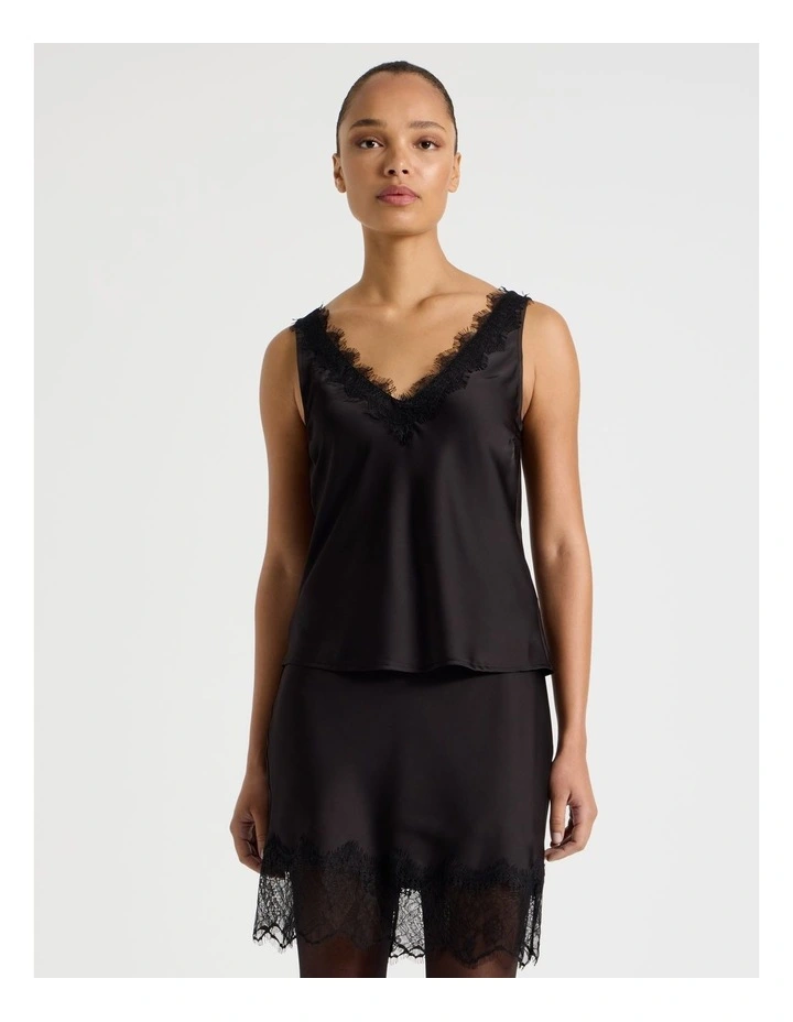 Satin Lace Cami in Black image 4