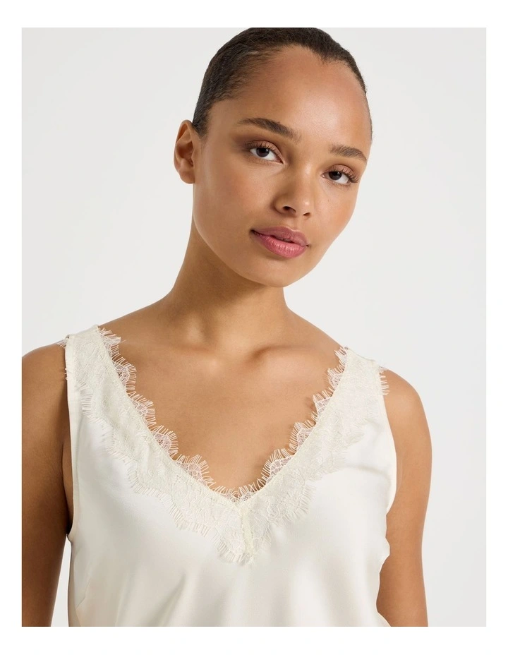 Satin Lace Cami in Ecru image 2