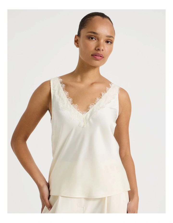 Satin Lace Cami in Ecru image 3