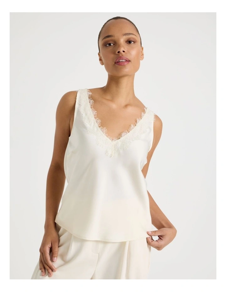 Satin Lace Cami in Ecru image 5