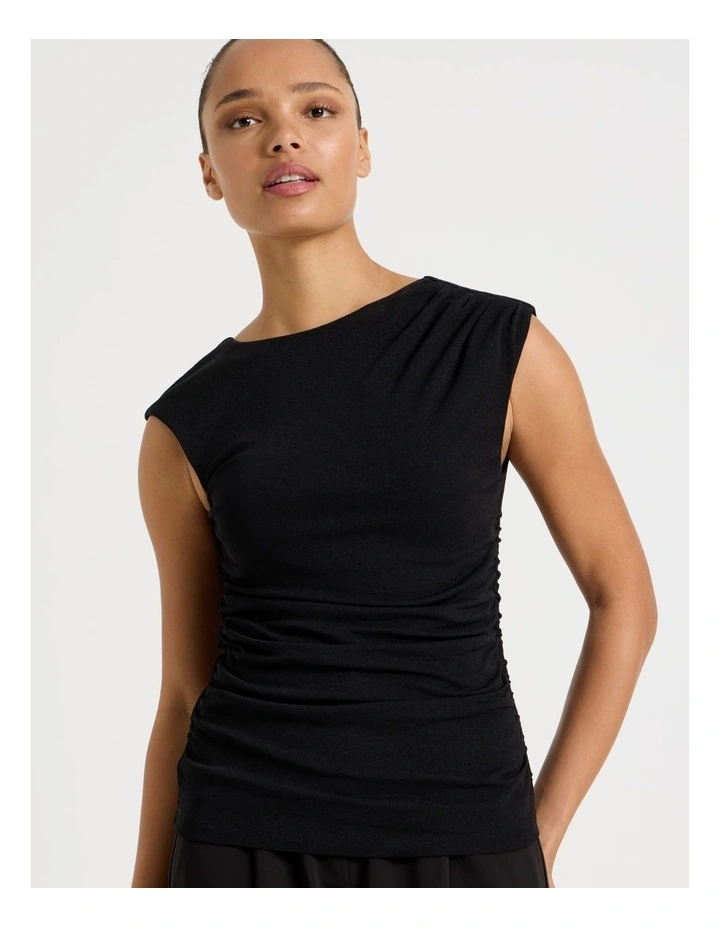 Draped Jersey Tank in Black image 4