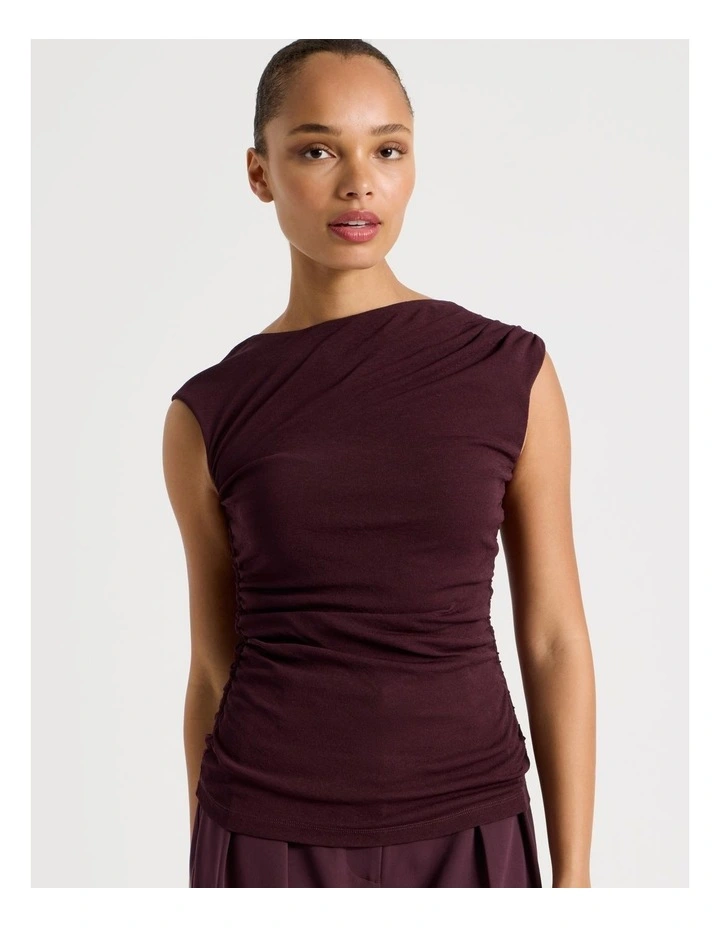 Draped Jersey Tank in Wine image 5