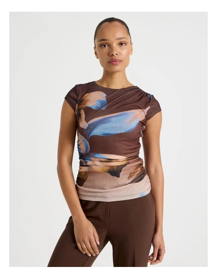 Draped Jersey Cap Sleeve Top in Blue image 1