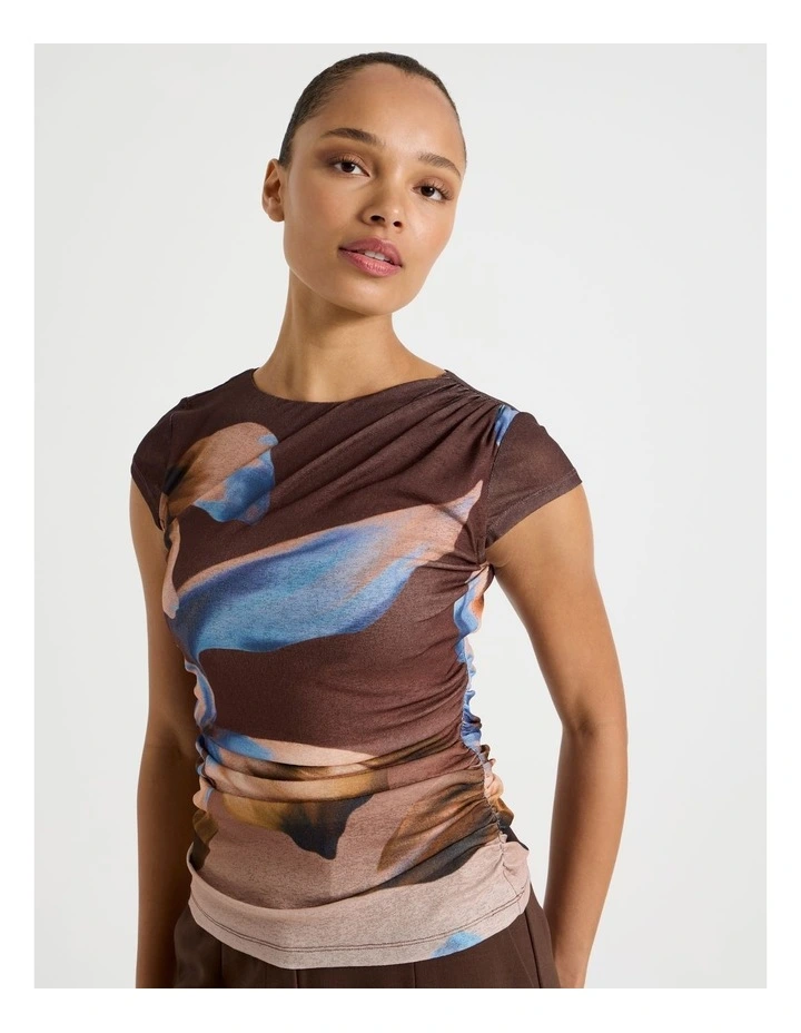 Draped Jersey Cap Sleeve Top in Blue image 2