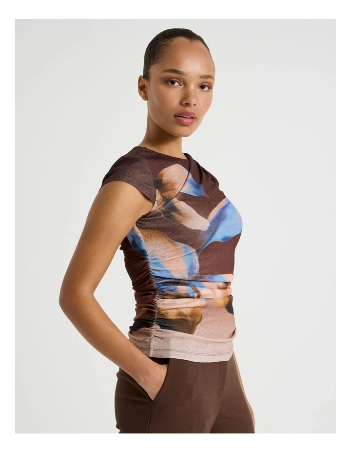 Draped Jersey Cap Sleeve Top in Blue image 4