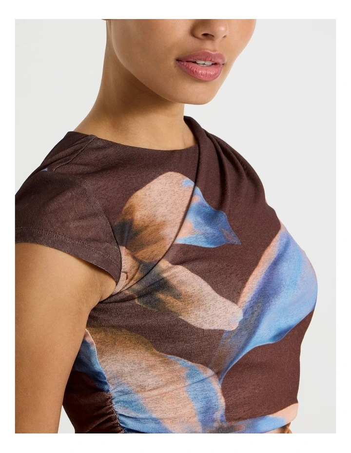 Draped Jersey Cap Sleeve Top in Blue image 5