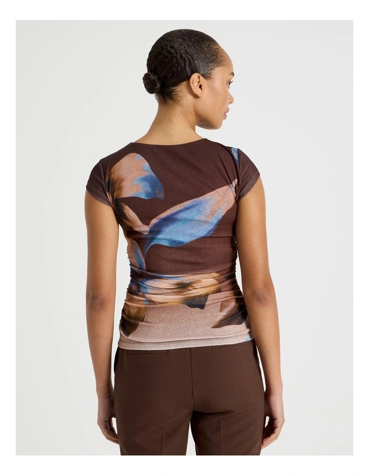 Draped Jersey Cap Sleeve Top in Blue image 6