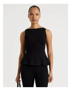 Ponte Peplum Sleeveless Top in Black