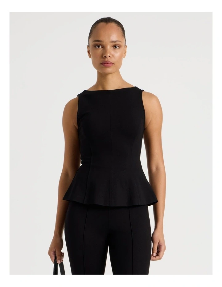 Ponte Peplum Sleeveless Top in Black image 1