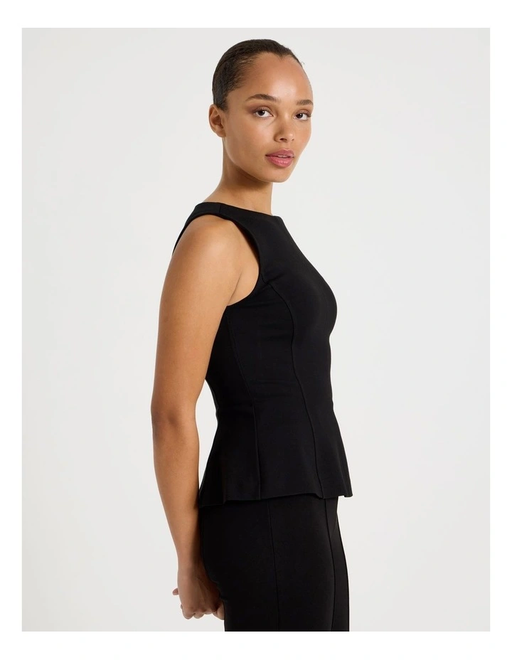Ponte Peplum Sleeveless Top in Black image 3