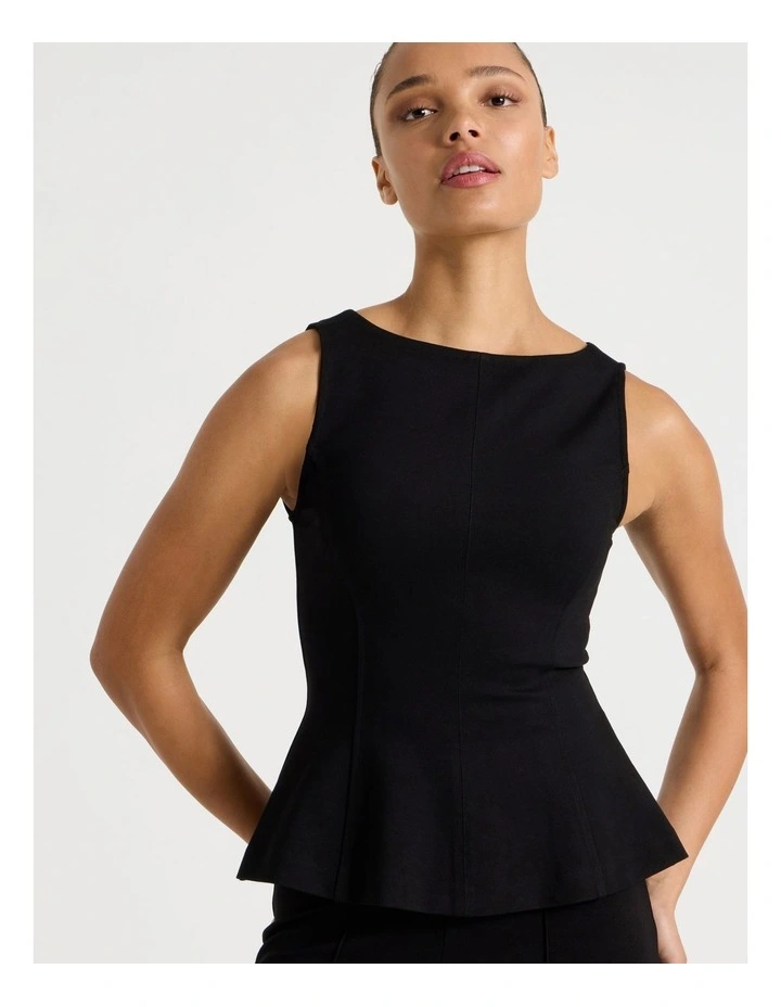Ponte Peplum Sleeveless Top in Black image 4