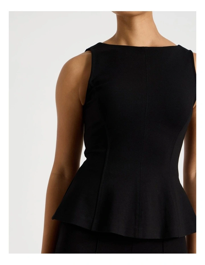 Ponte Peplum Sleeveless Top in Black image 6