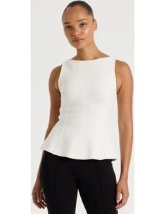 Ponte Peplum Sleeveless Top in Ivory