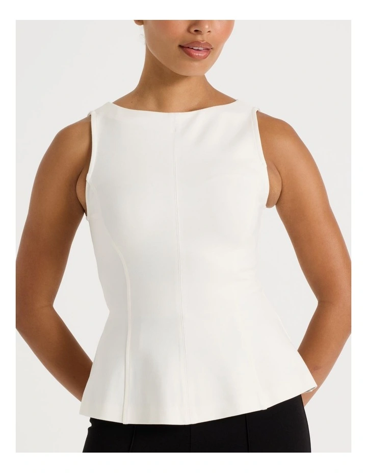 Ponte Peplum Sleeveless Top in Ivory image 3