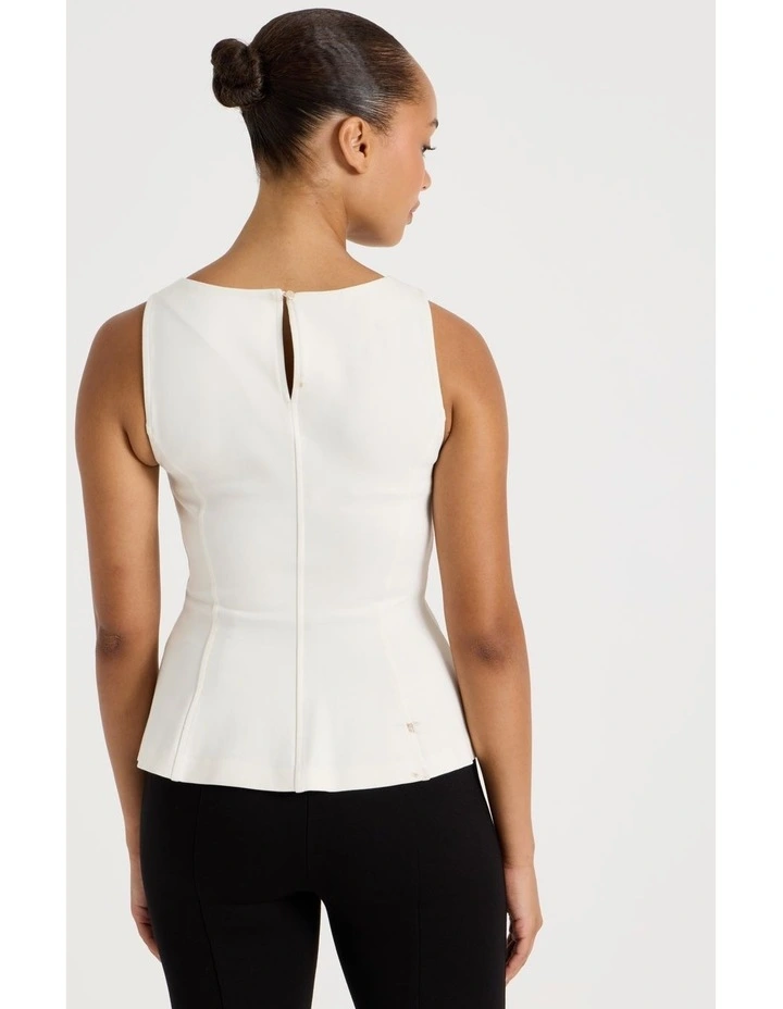 Ponte Peplum Sleeveless Top in Ivory image 6