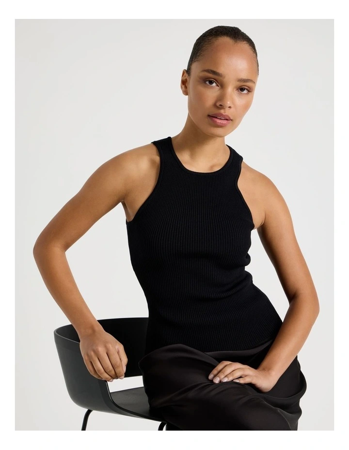 Rib Knit Tank in Black image 1