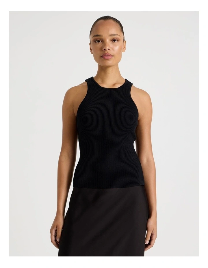 Rib Knit Tank in Black image 3