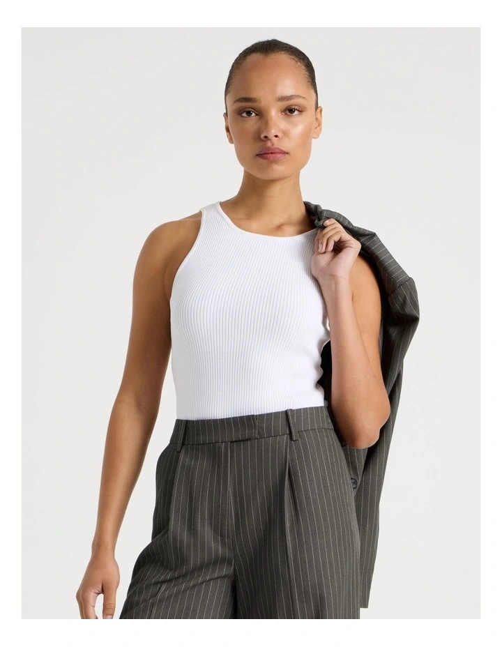 Rib Knit Tank in White image 3
