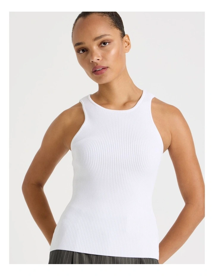 Rib Knit Tank in White image 5