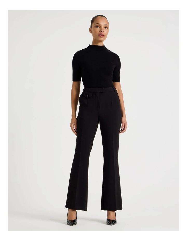 High Neck Short Sleeve Knit Top in Black image 3