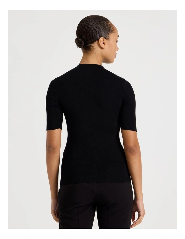 High Neck Short Sleeve Knit Top in Black image 6