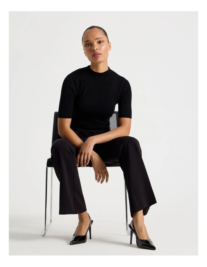 High Neck Short Sleeve Knit Top in Black image 7