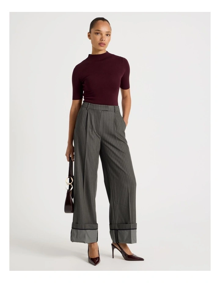 High Neck Short Sleeve Knit Top in Wine image 2