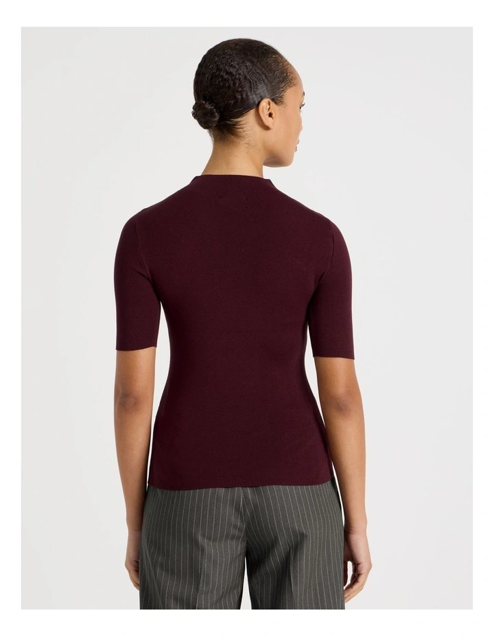 High Neck Short Sleeve Knit Top in Wine image 5
