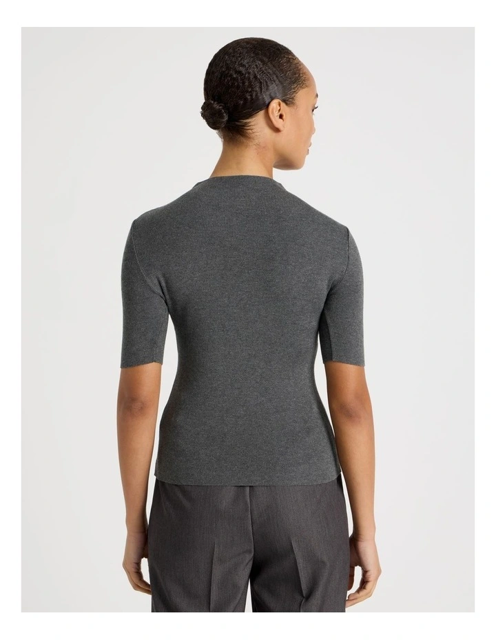 High Neck Short Sleeve Knit Top in Charcoal image 6