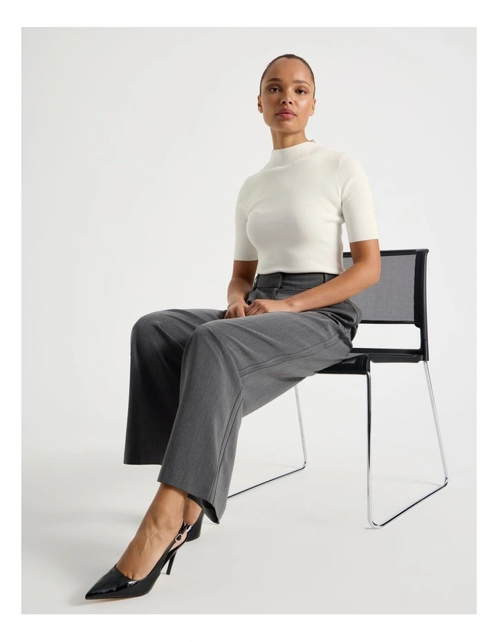 High Neck Short Sleeve Knit Top in Ivory image 3