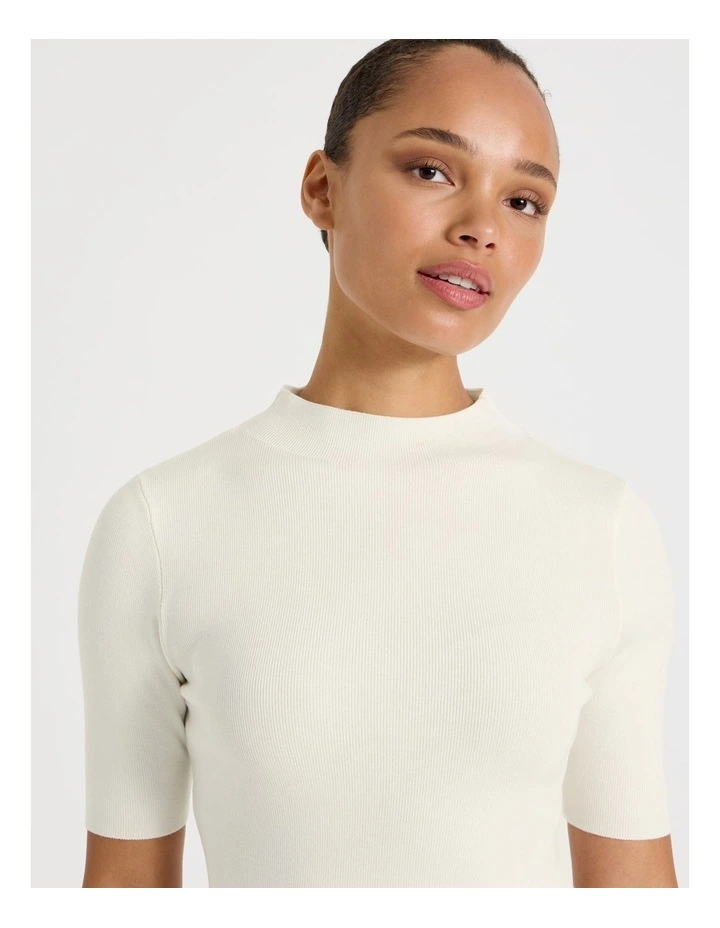 High Neck Short Sleeve Knit Top in Ivory image 4