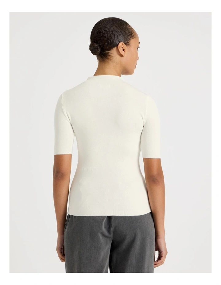 High Neck Short Sleeve Knit Top in Ivory image 6