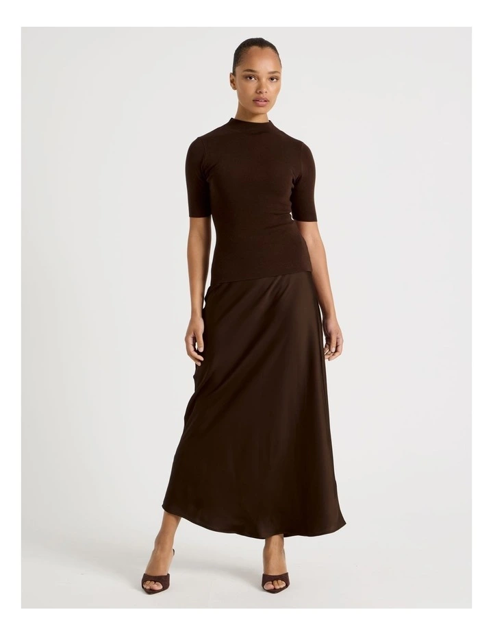 High Neck Short Sleeve Knit Top in Dark Brown image 2