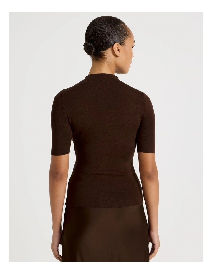 High Neck Short Sleeve Knit Top in Dark Brown image 5