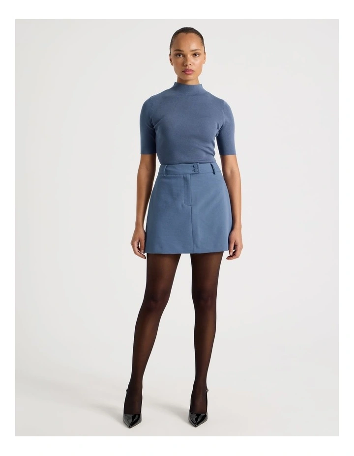 High Neck Short Sleeve Knit Top in Dusty Blue image 1