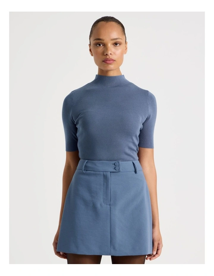 High Neck Short Sleeve Knit Top in Dusty Blue image 5