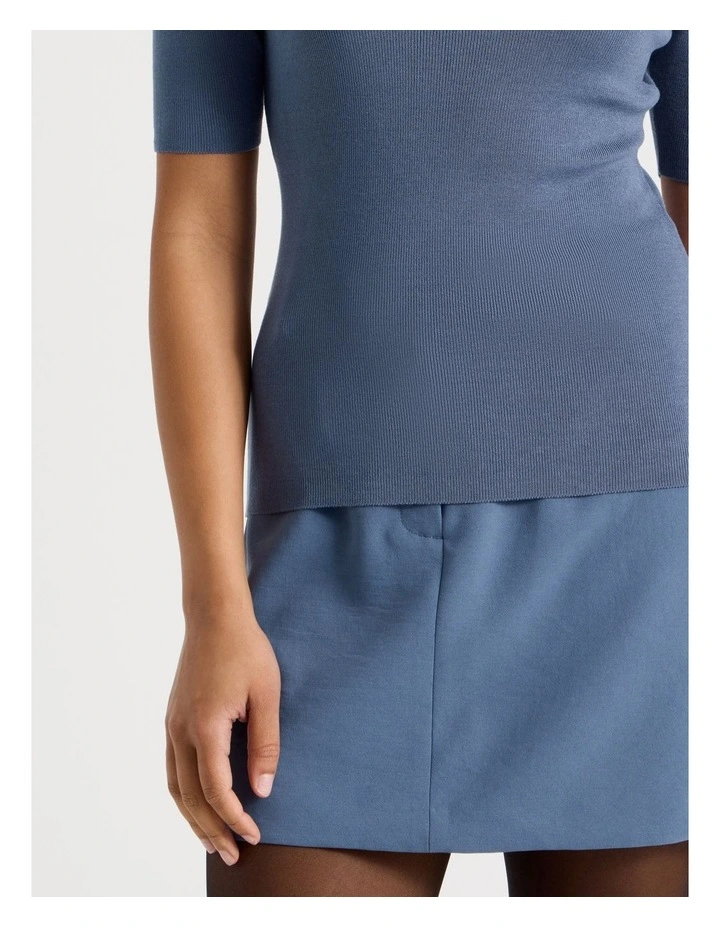 High Neck Short Sleeve Knit Top in Dusty Blue image 6